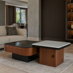 طقم طاولة قهوة بمساحة تخزين ودرج بيترو - ابيض واسود