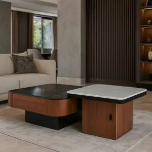 طقم طاولة قهوة بمساحة تخزين ودرج بيترو - ابيض واسود