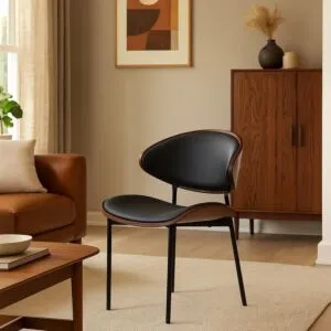 كرسي طعام جلد بويكا - اسود وبني غامق