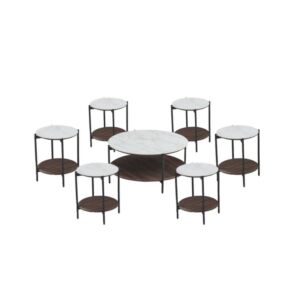 طقم طاولة قهوة 7 قطع سيراميك وخشب سانديل - بني