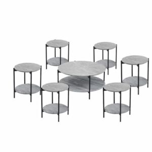 طقم طاولة قهوة سيراميك و خشب 7 قطع سيزينيا - رمادي