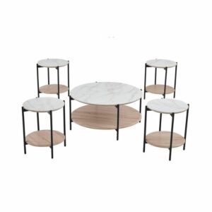 طقم طاولة قهوة سيراميك و خشب 5 قطع سيزينيا - خشبي