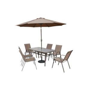 طاولة طعام مع مظلة 6 كرسي كينزا - بيج