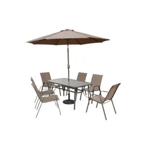 طاولة طعام مع مظلة 6 كرسي كينزا - بيج