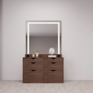 تسريحة مع مرآة فينتورا - 6 ادراج - بني