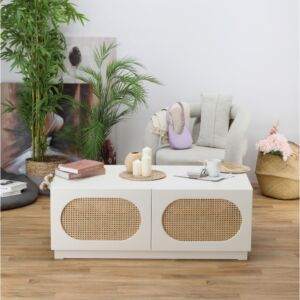 طاولة قهوة راتان ليلي - كريمي