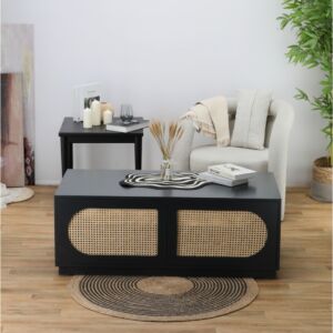 طاولة قهوة راتان ليلي - اسود