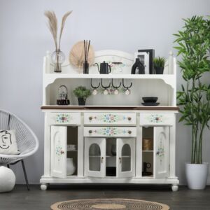 ركن قهوة تيفاني مع رسم يدوي و رف - كريمي