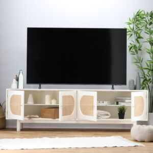 طاولة تلفزيون راتان طبيعي رينغو - كريمي