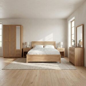 طقم غرفة نوم كينغ 5 قطع راتان 180x200سم - بني فاتح