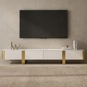  طاولة تلفزيون مودرن كليرتل بمساحات تخزين - أبيض وكريمي