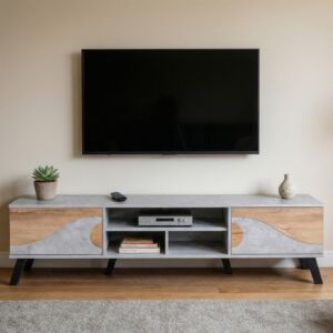 طاولة تلفزيون 180 سم - رمادي وخشبي