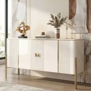 خزانة جانبية باترفلاي ستايلر أربع أبواب - لون أبيض وذهبي