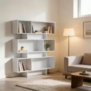 وحدة رفوف مانيلا لون أبيض 5 أدوار خشب ماليزي