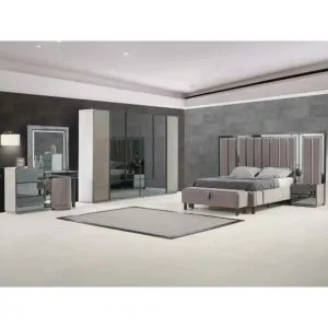 طقم غرفة نوم 8 قطع كينغ 180x200 ايلات - رمادي ومتعدد الالوان