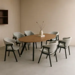 طقم طاولة طعام كريك 200 سم 6 اشخاص - بني ورمادي