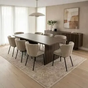 طقم طاولة طعام مع 8 كراسي وبوفيه بيتي - بني