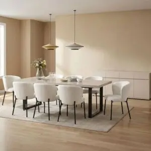 طقم طاولة طعام مع 8 كراسي وبوفيه هزلي - بيج