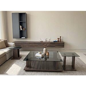 طقم طاولة قهوة بيتي - 3 قطع - بني