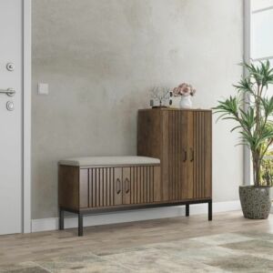 خزانة أحذية خشبي مع وسادة مقعد - بني ومتعدد الالوان