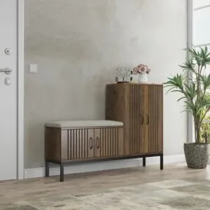 خزانة أحذية خشبي مع وسادة مقعد - بني ومتعدد الالوان