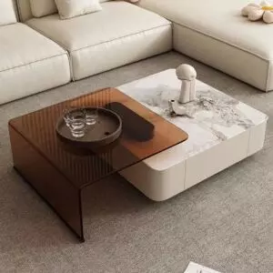 طاولة قهوة مودرن - ابيض وبني