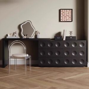 طاولة تزيين مع مرآة وكرسي كلارينس - اسود