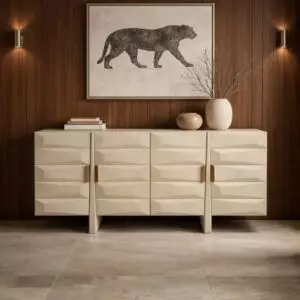 طاولة بوفيه خشب طبيعي سافا - 4 ابواب - كريمي