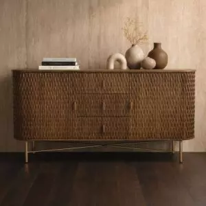 طاولة بوفيه خشب طبيعي ماميا مع ادراج - بابين - بني غامق