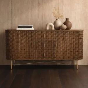 طاولة بوفيه خشب طبيعي ماميا مع ادراج - بابين - بني غامق