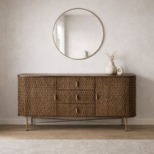 طاولة بوفيه خشب طبيعي ماميا مع ادراج - بابين - بني غامق