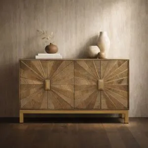 طاولة بوفيه خشب طبيعي مايلو - 4 ابواب - بني ونحاسي