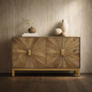 طاولة بوفيه خشب طبيعي مايلو - 4 ابواب - بني ونحاسي