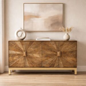 طاولة بوفيه خشب طبيعي مايلو - 4 ابواب - بني ونحاسي