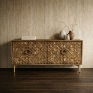 طاولة بوفيه خشب طبيعي كارس - 4 ابواب - بني ونحاسي