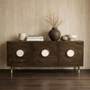 طاولة بوفيه خشب طبيعي ميدات - 3 ابواب - بني غامق وذهبي