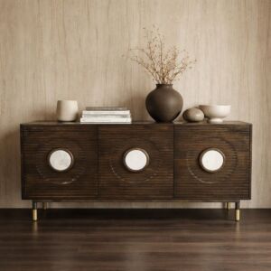 طاولة بوفيه خشب طبيعي ميدات - 3 ابواب - بني غامق وذهبي