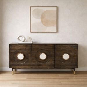 طاولة بوفيه خشب طبيعي ميدات - 3 ابواب - بني غامق وذهبي