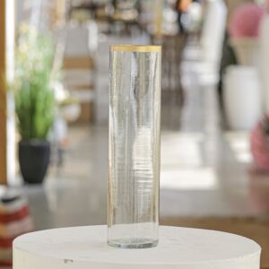 فازة زجاجية شفافة بخط ذهبي 31 سم