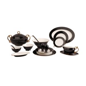 طقم طعام 63 قطعة ابيلا - ابيض واسود