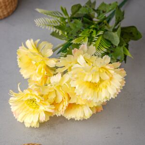 باقة ورد صناعي ساندرا - اصفر واخضر - 12 قطعة