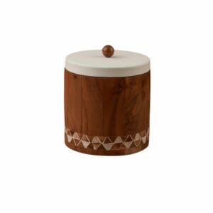 علبة تقديم هندي حديد 15x16 سم - كريمي وخشبي