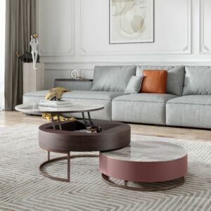 طاولة قهوة 80 سم قطعتين - بني ووردي