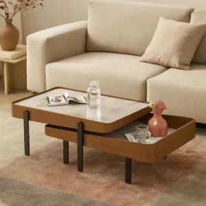 طاولة قهوة متداخلة بونيرا قطعتين - بني واسود