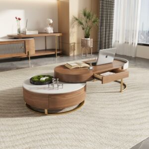 طاولة قهوة قطعتين ارام - بني وابيض