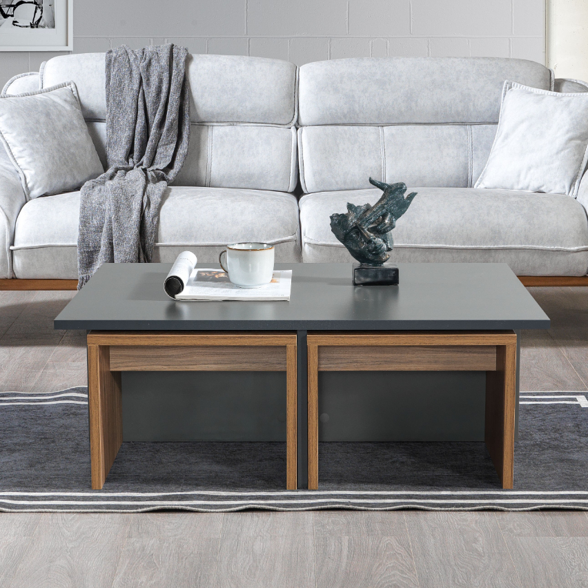 

طاولة قهوة تشيست إلم كوف مع 4 طاولات جانبية - بني ورمادي غامق