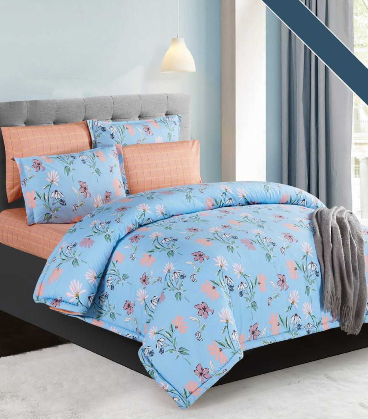 

طقم لحاف غلوريا مشجر - كينغ 6 قطع - أزرق وسومون غامق