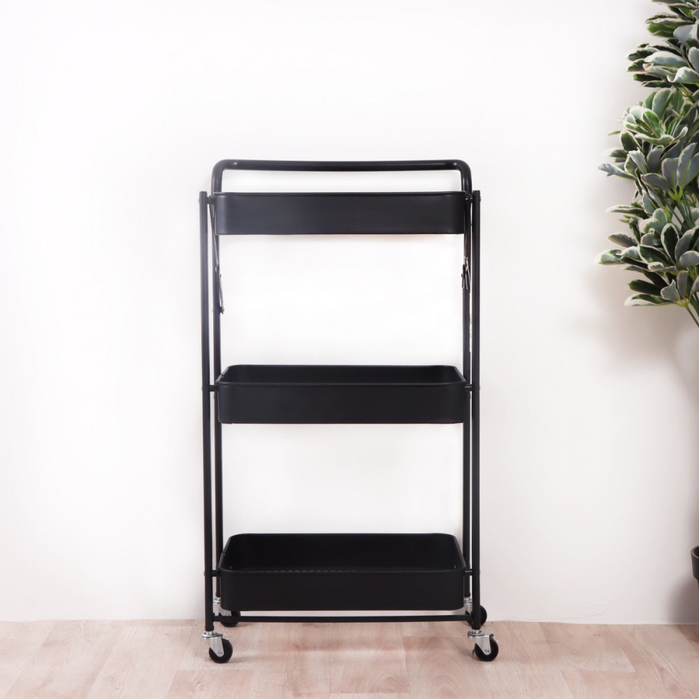 

عربة تخزين حديد 3 دور بيد قابلة للطي - أسود, اسود