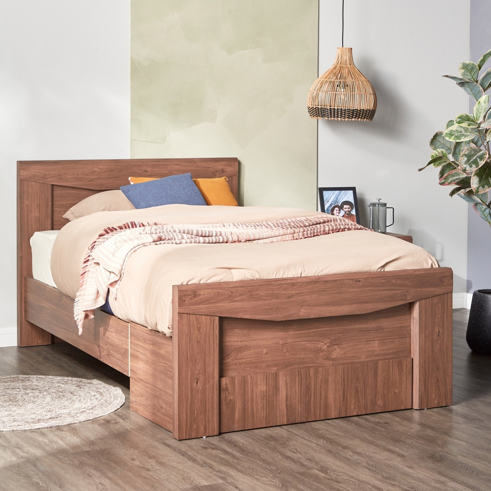 

سرير فردي بمساحة تخزين ميدلي - بني