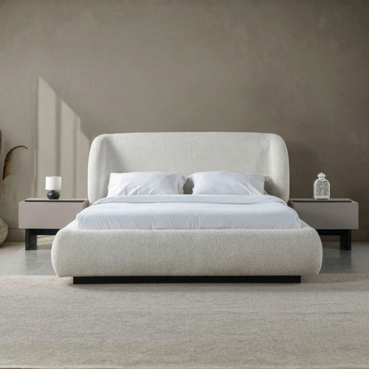 طقم غرفة نوم كينغ 5 قطع ايلانا بمساحة تخزين - 180x200سم - بيج واسود